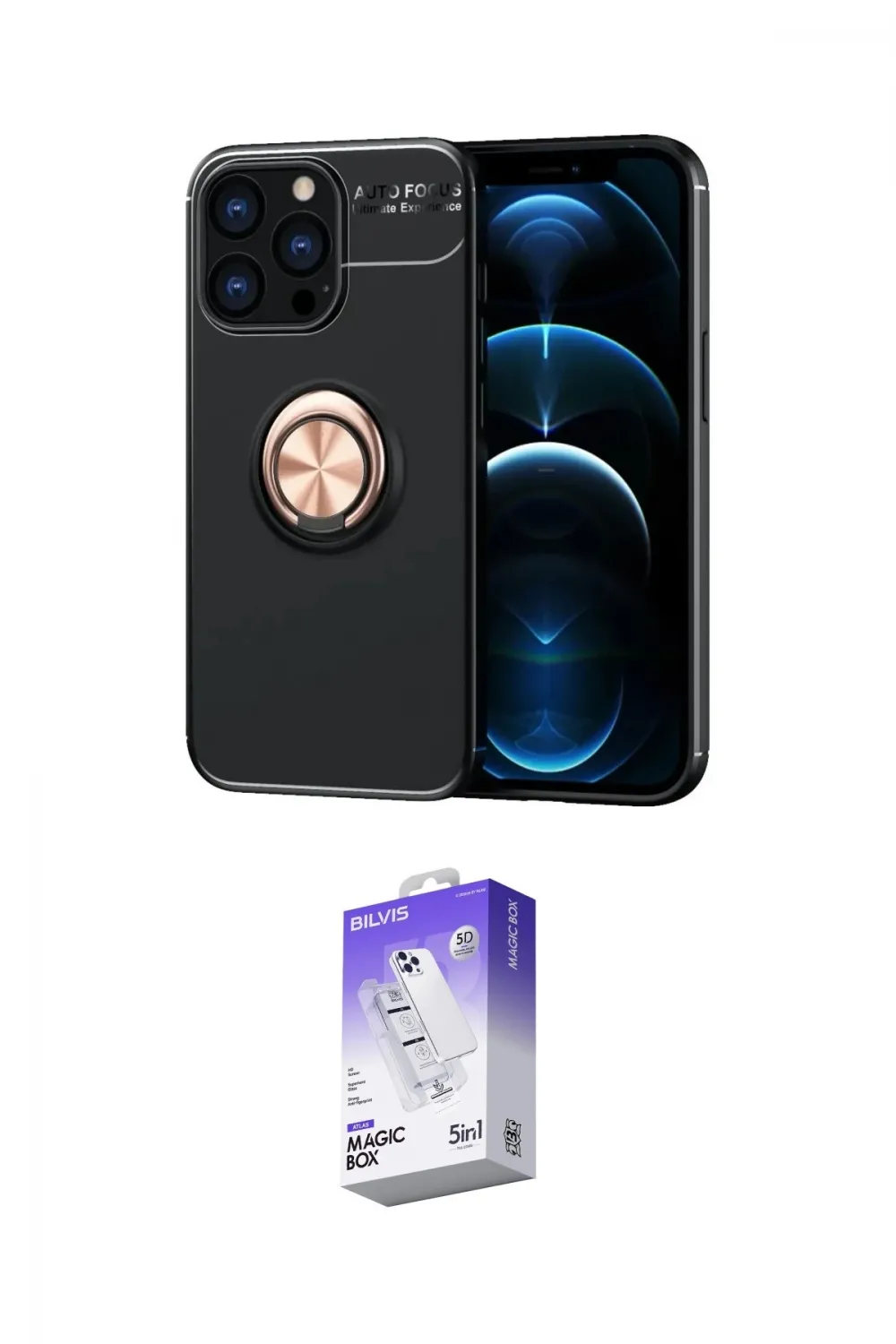 ieg™ iPhone 13 Pro Max Kılıf Yankı Form Prime - Siyah Bilvis 5in1 3D Magic Cam Ekran Koruyucu