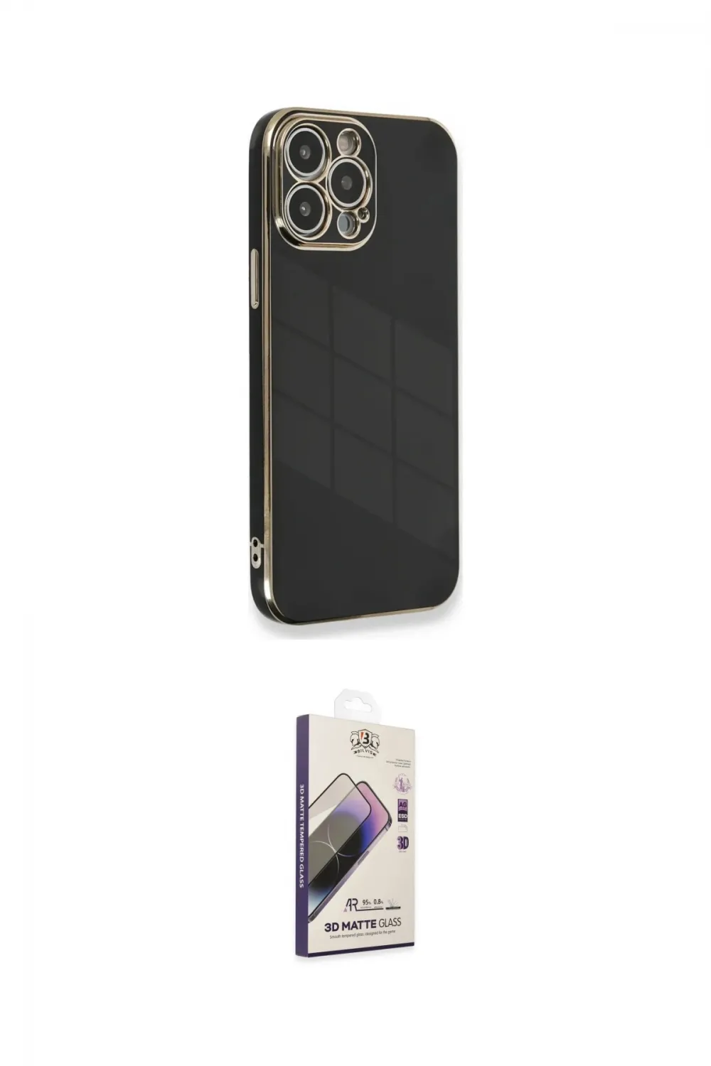 ieg™ iPhone 13 Pro Max Kılıf Yankı Serisi - Siyah Bilvis 3D Mat Cam Ekran Koruyucu