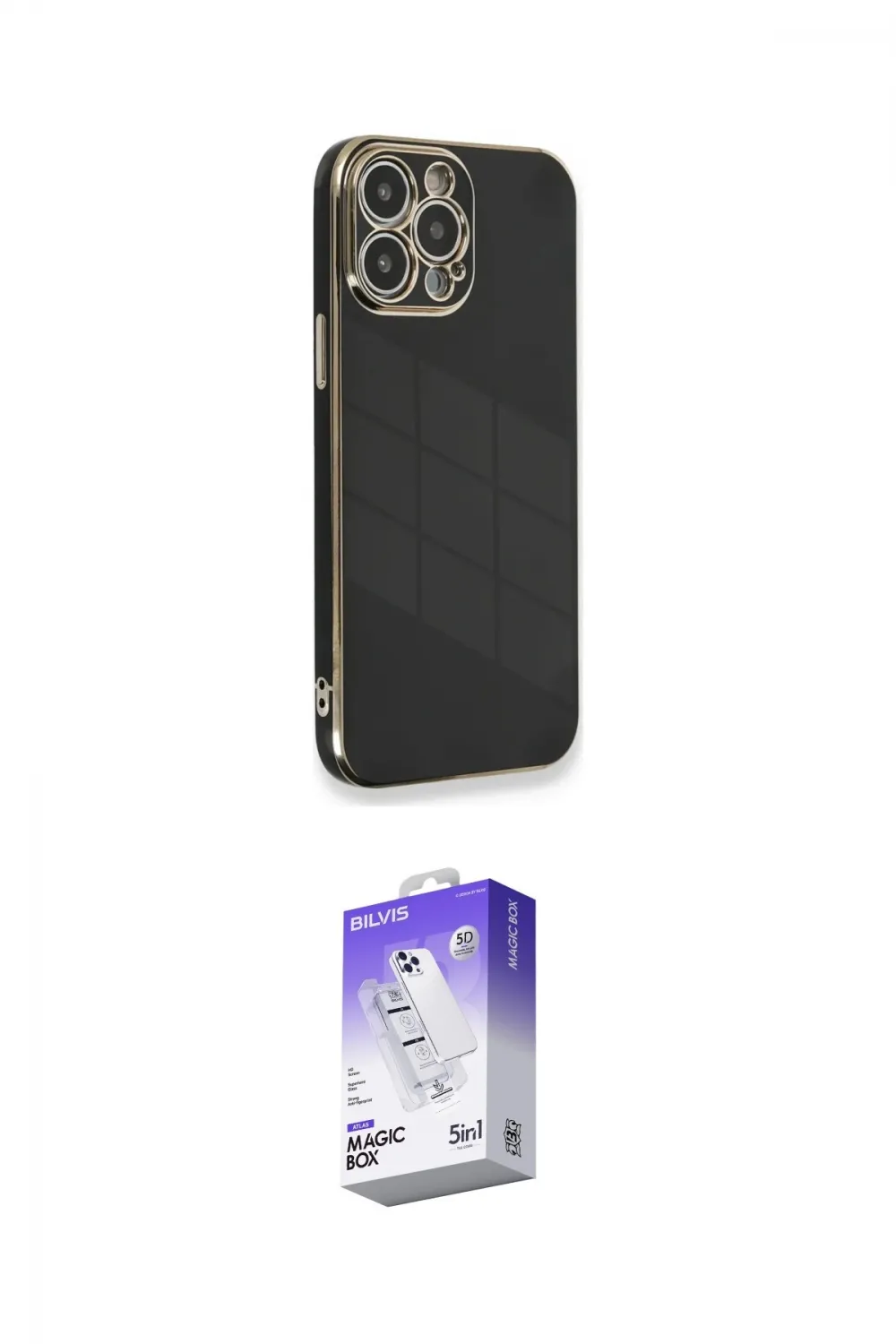 ieg™ iPhone 13 Pro Max Kılıf Yankı Serisi - Siyah Bilvis 5in1 3D Magic Cam Ekran Koruyucu