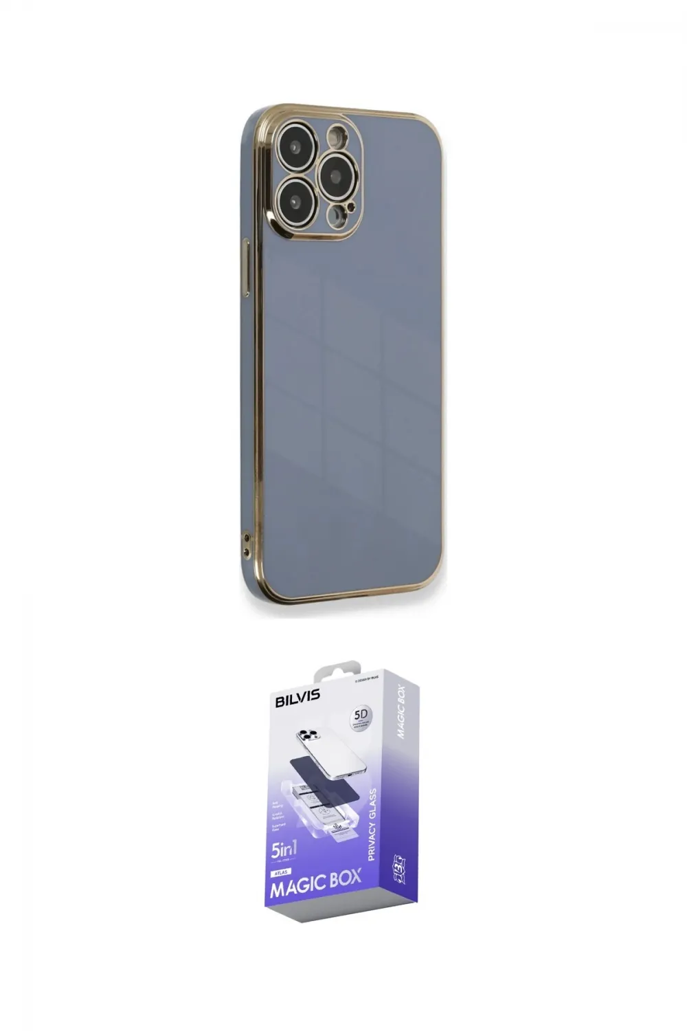 ieg™ iPhone 13 Pro Max Kılıf Yankı Serisi - Siyah Bilvis 5in1 5D Magic Hayalet Cam Ekran Koruyucu