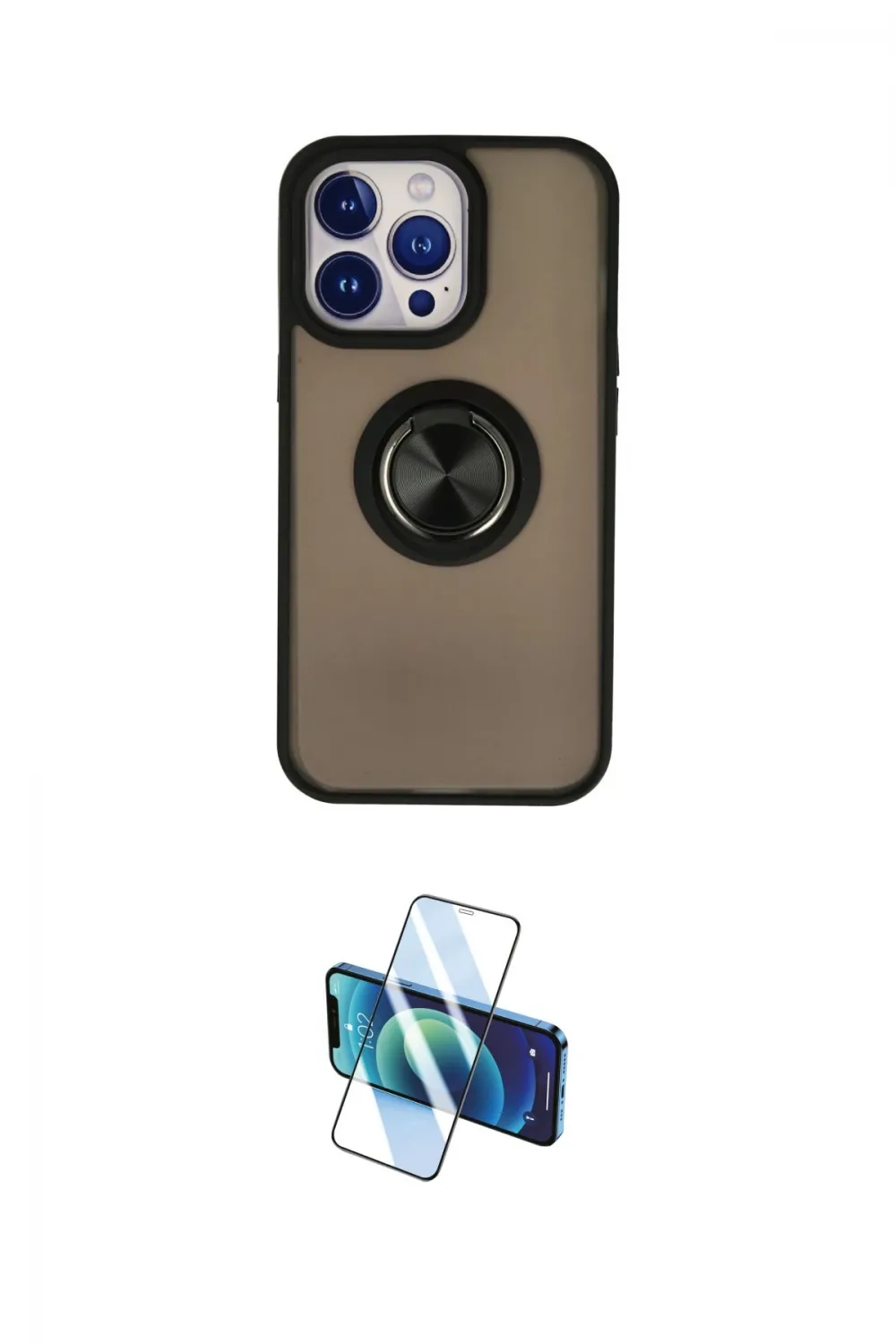 ieg™ iPhone 13 Pro Max Kılıf Yörünge Çizgi - Siyah 3D Antistatik Cam Ekran Koruyucu
