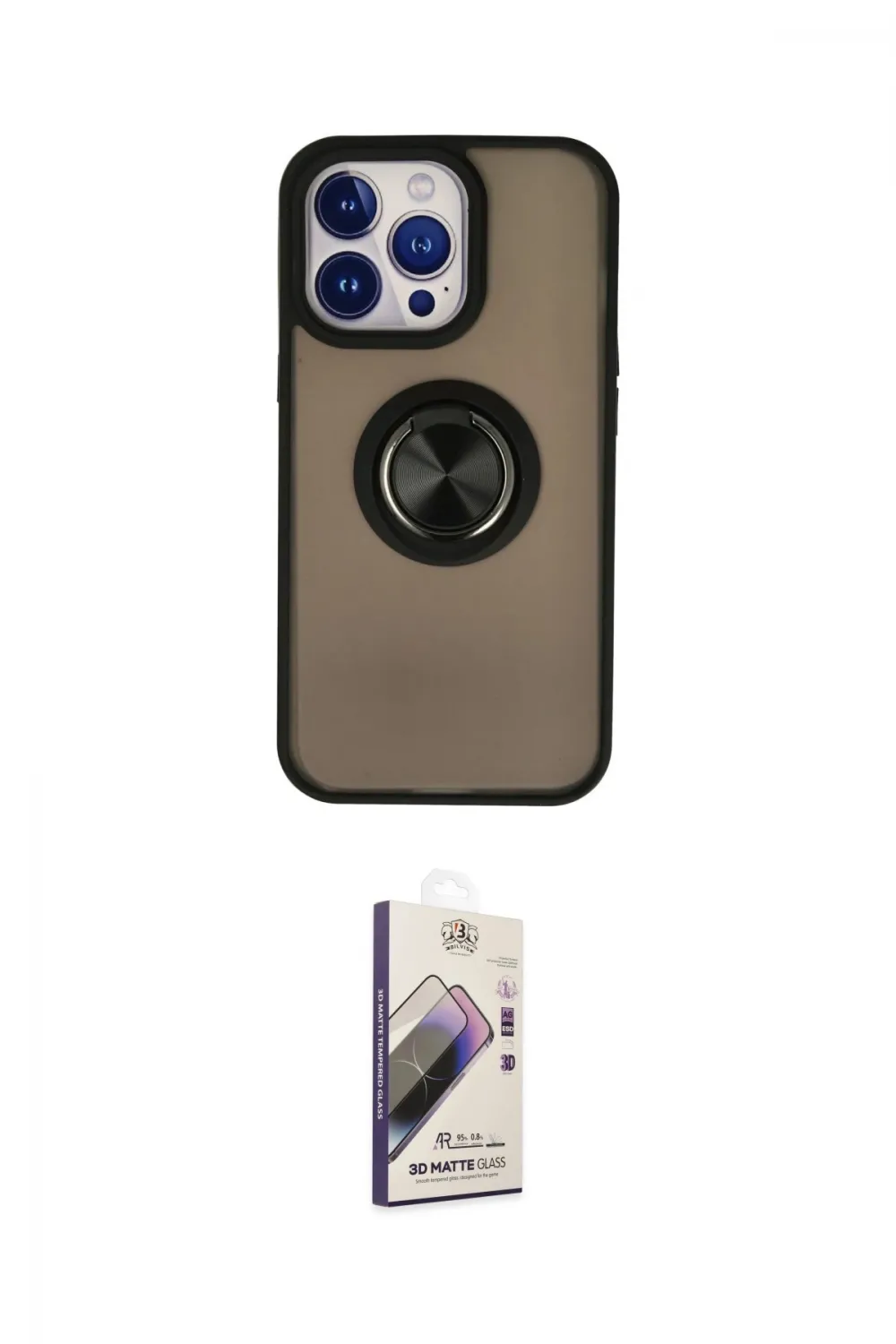 ieg™ iPhone 13 Pro Max Kılıf Yörünge Çizgi - Siyah Bilvis 3D Mat Cam Ekran Koruyucu