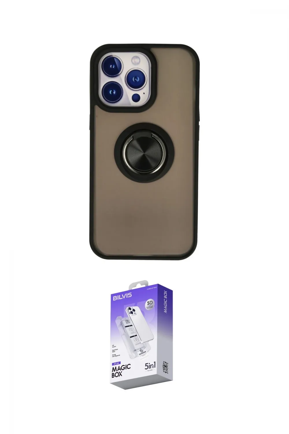 ieg™ iPhone 13 Pro Max Kılıf Yörünge Çizgi - Siyah Bilvis 5in1 3D Magic Cam Ekran Koruyucu