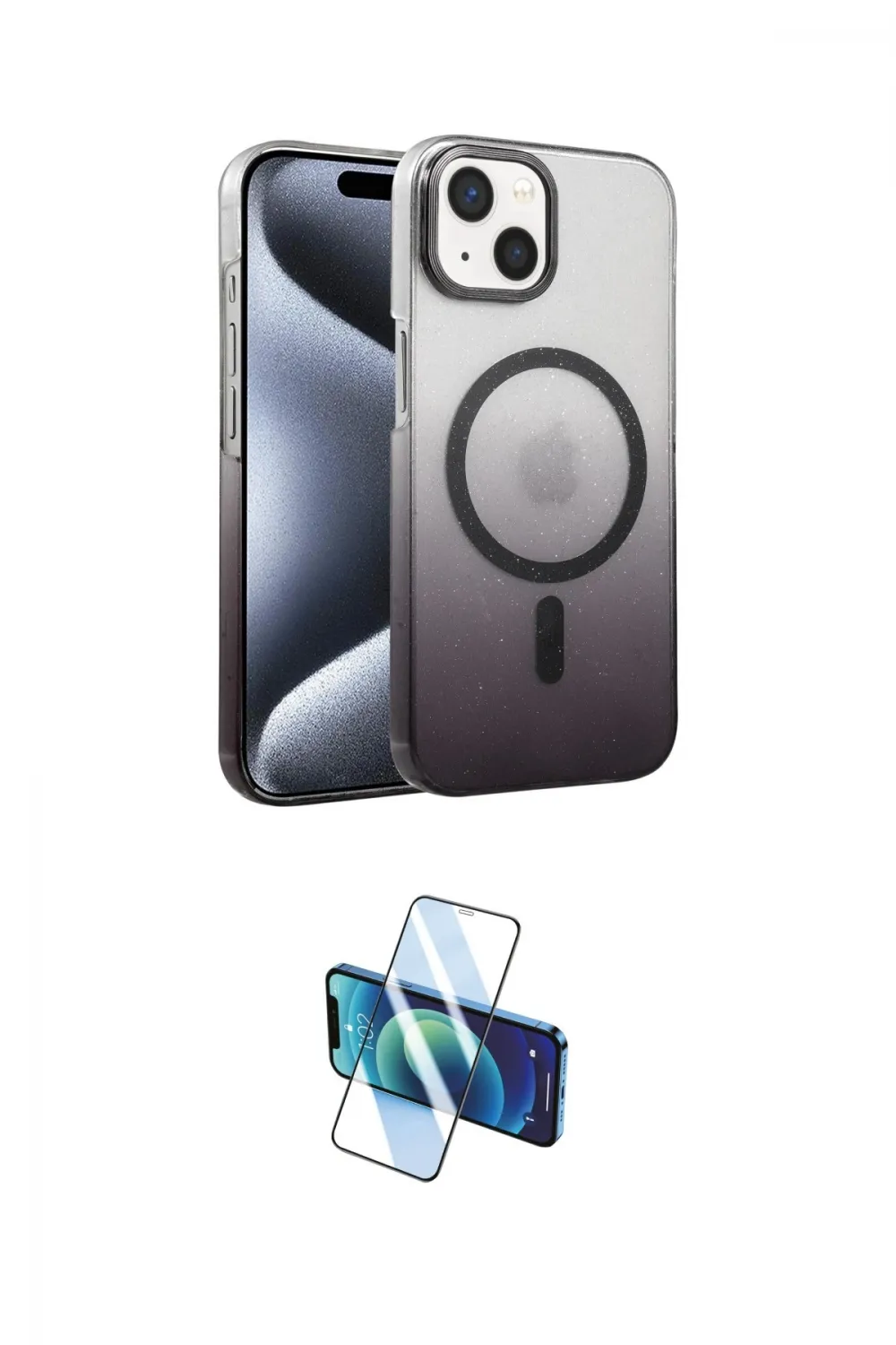 ieg™ iPhone 14 Kılıf Ahenk Doku Özel Seri - Siyah 3D Antistatik Cam Ekran Koruyucu