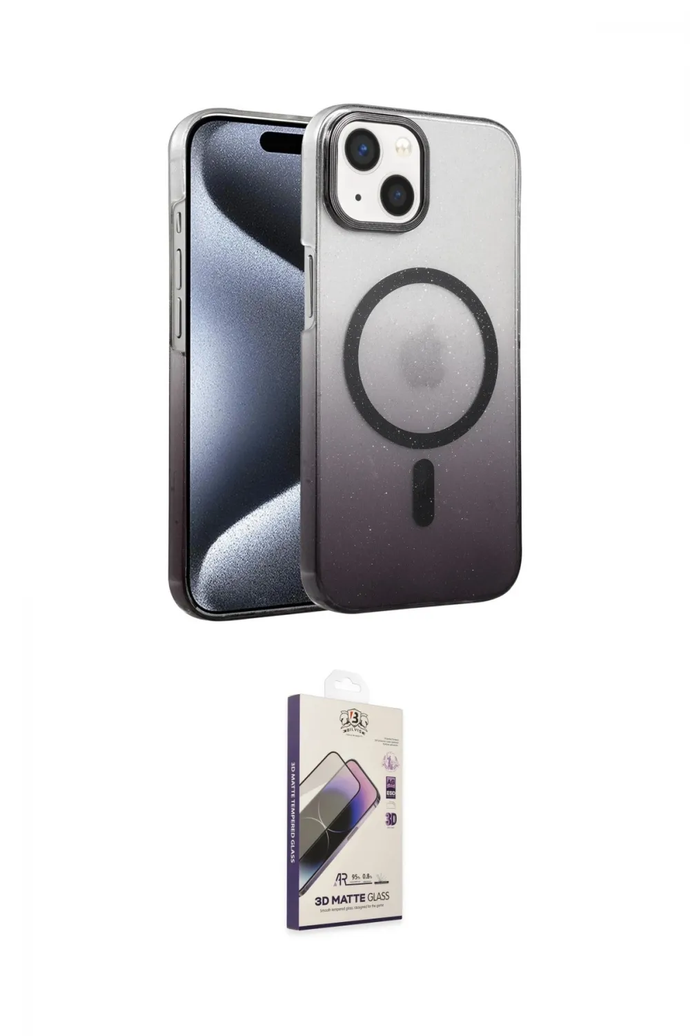 ieg™ iPhone 14 Kılıf Ahenk Doku Özel Seri - Siyah Bilvis 3D Mat Cam Ekran Koruyucu