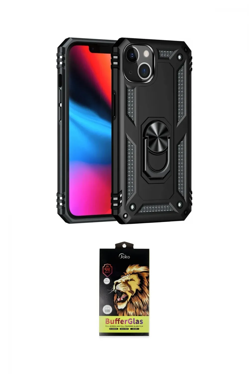 ieg™ iPhone 14 Kılıf Ahenk Klasik Koleksiyonu - Siyah Buffer Cam Ekran Koruyucu