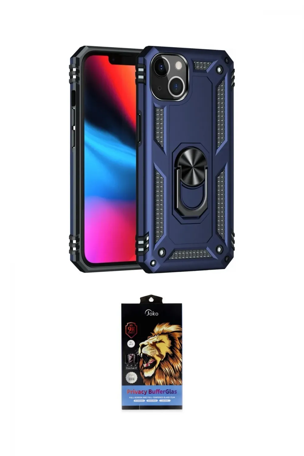 ieg™ iPhone 14 Kılıf Ahenk Klasik Koleksiyonu - Siyah Buffer Hayalet Cam Ekran Koruyucu