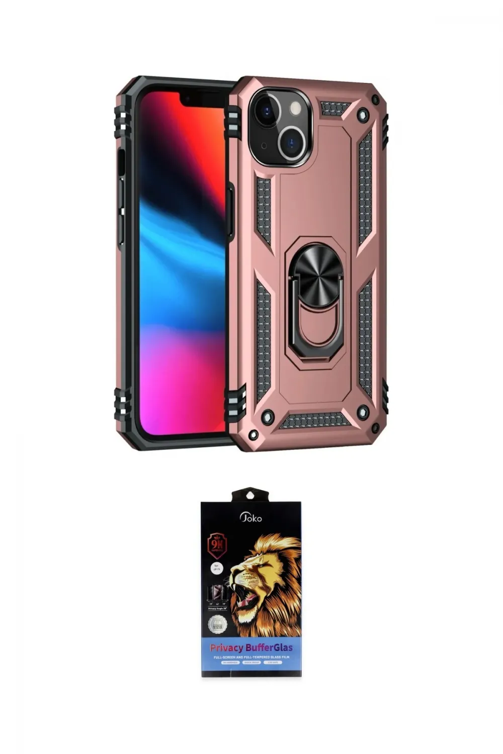 ieg™ iPhone 14 Kılıf Ahenk Klasik Koleksiyonu - Siyah Buffer Hayalet Cam Ekran Koruyucu