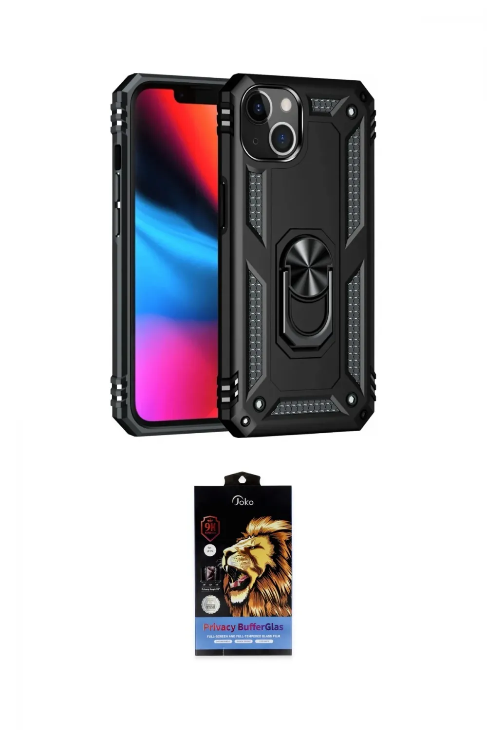 ieg™ iPhone 14 Kılıf Ahenk Klasik Koleksiyonu - Siyah Buffer Hayalet Cam Ekran Koruyucu