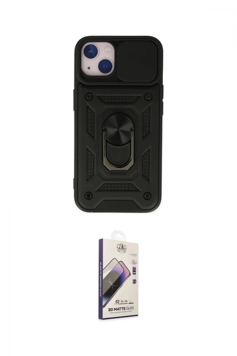 ieg™ iPhone 14 Kılıf Ahenk Klasik - Siyah Bilvis 3D Mat Cam Ekran Koruyucu