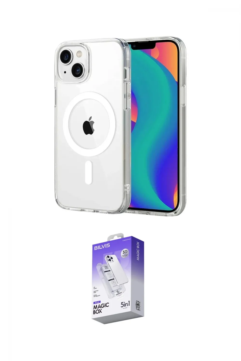 ieg™ iPhone 14 Kılıf Ahenk Minimal Serisi - Siyah Bilvis 5in1 3D Magic Cam Ekran Koruyucu