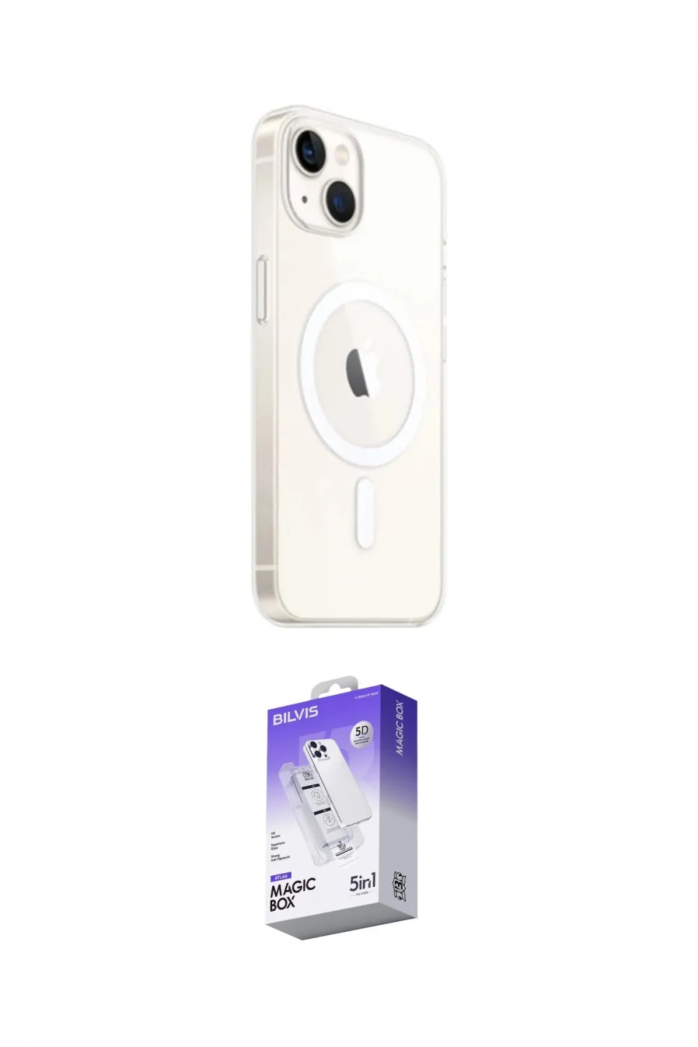 ieg™ iPhone 14 Kılıf Ahenk Yansıma Prime - Siyah Bilvis 5in1 3D Magic Cam Ekran Koruyucu