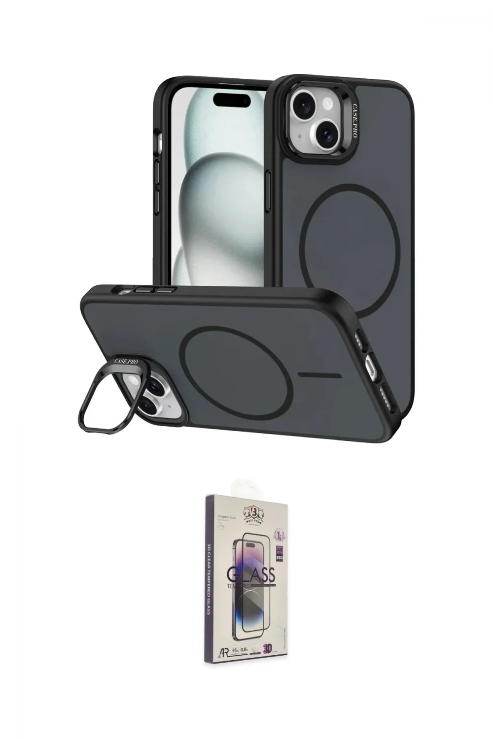 ieg™ iPhone 14 Kılıf Çekirdek Klasik - Siyah Bilvis 3D Cam Ekran Koruyucu