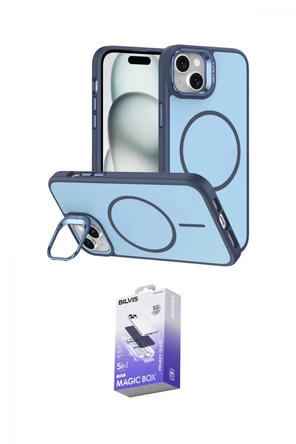 ieg™ iPhone 14 Kılıf Çekirdek Klasik - Siyah Bilvis 5in1 5D Magic Hayalet Cam Ekran Koruyucu