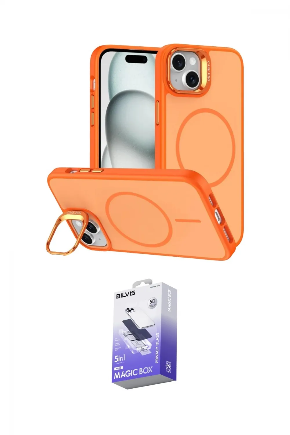 ieg™ iPhone 14 Kılıf Çekirdek Klasik - Siyah Bilvis 5in1 5D Magic Hayalet Cam Ekran Koruyucu