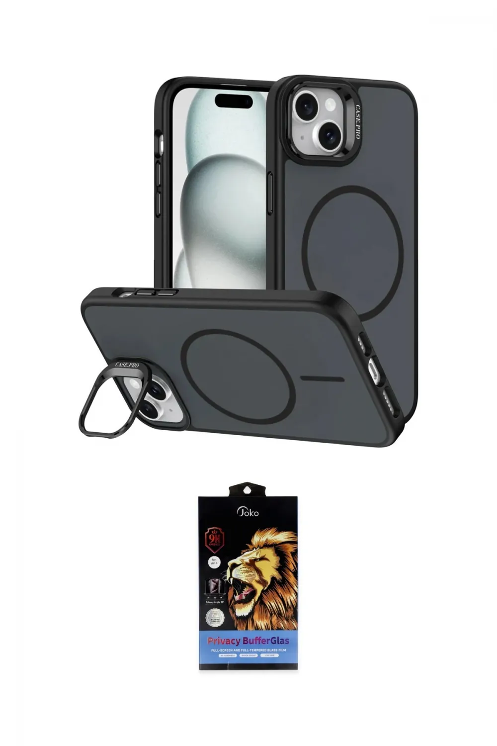 ieg™ iPhone 14 Kılıf Çekirdek Klasik - Siyah Buffer Hayalet Cam Ekran Koruyucu