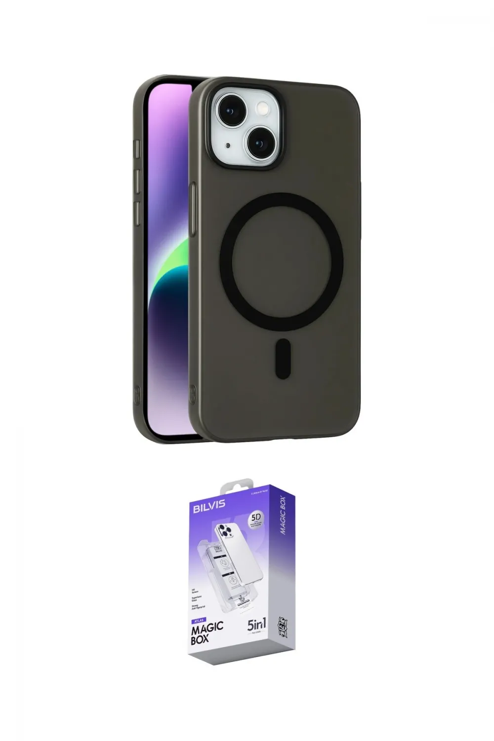ieg™ iPhone 14 Kılıf Çekirdek Modern Prime - Siyah Bilvis 5in1 3D Magic Cam Ekran Koruyucu