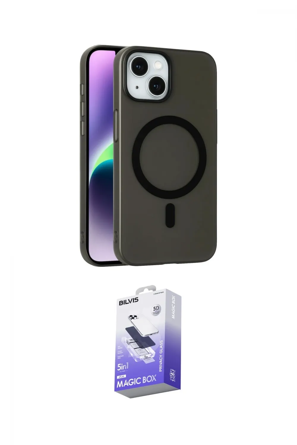 ieg™ iPhone 14 Kılıf Çekirdek Modern Prime - Siyah Bilvis 5in1 5D Magic Hayalet Cam Ekran Koruyucu