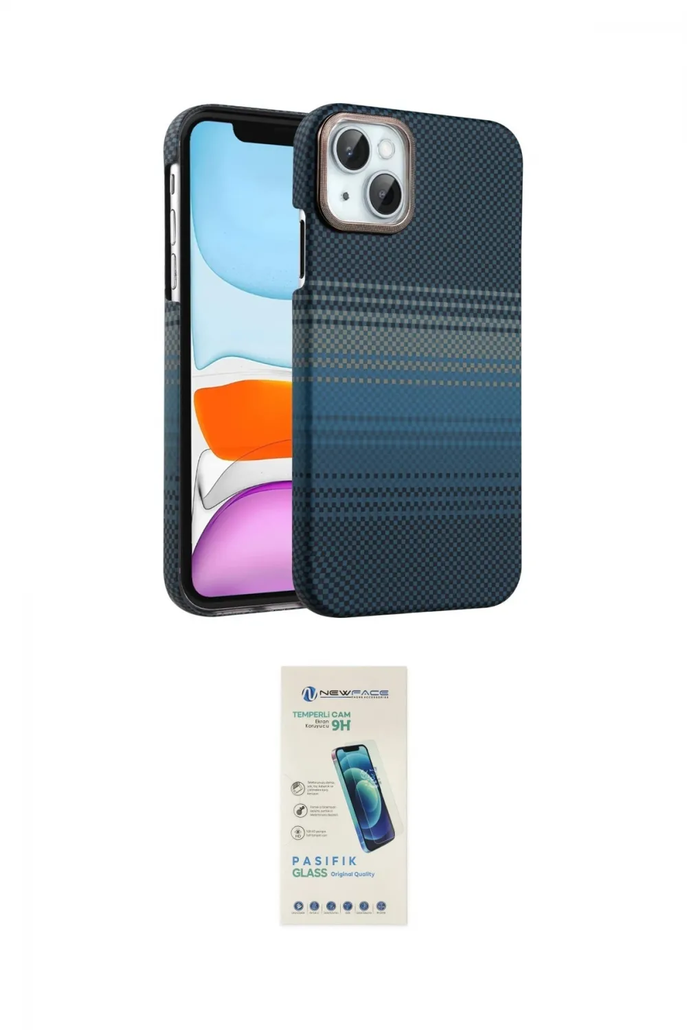 ieg™ iPhone 14 Kılıf Doruk Serisi - Şeffaf Pasifik Cam Ekran Koruyucu