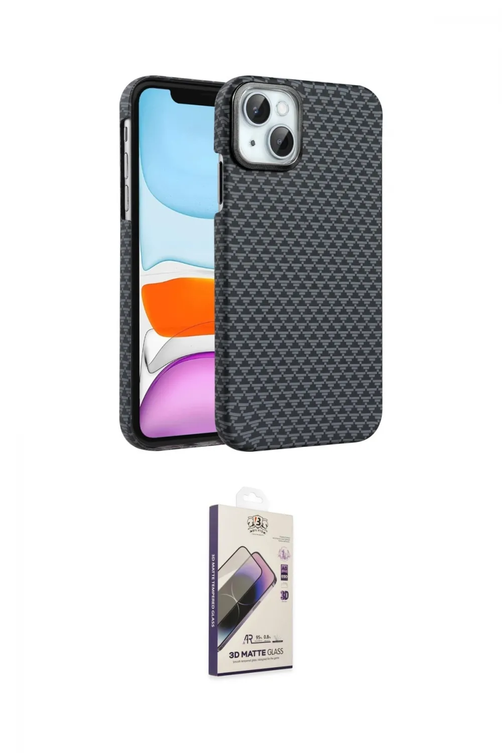 ieg™ iPhone 14 Kılıf Doruk Serisi - Siyah Bilvis 3D Mat Cam Ekran Koruyucu