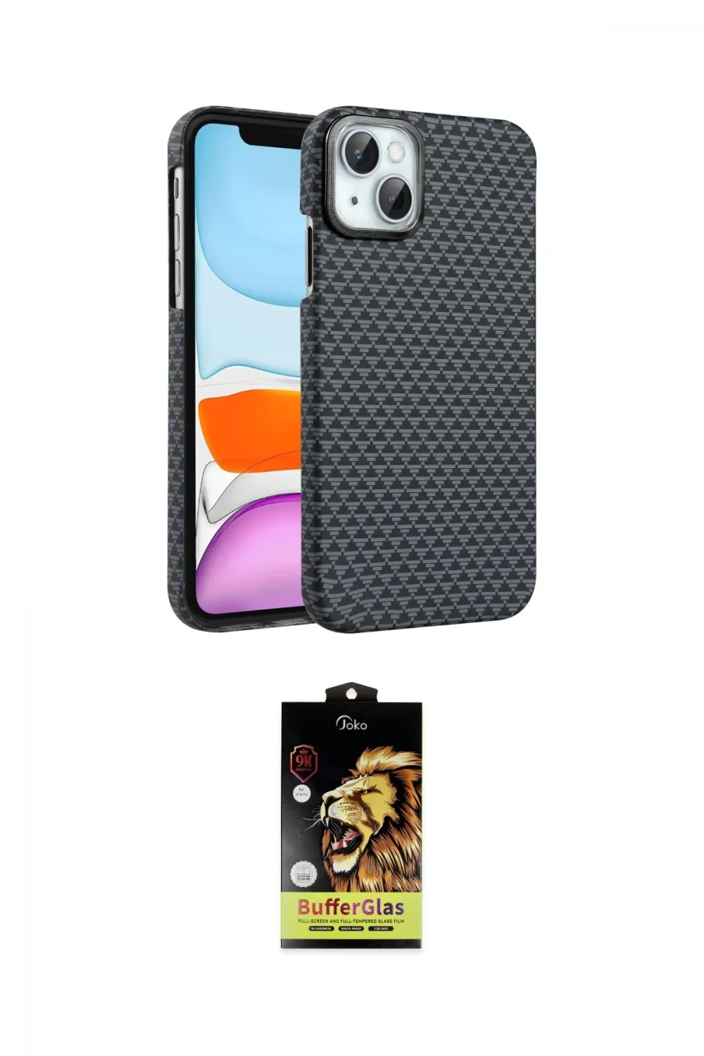 ieg™ iPhone 14 Kılıf Doruk Serisi - Siyah Buffer Cam Ekran Koruyucu