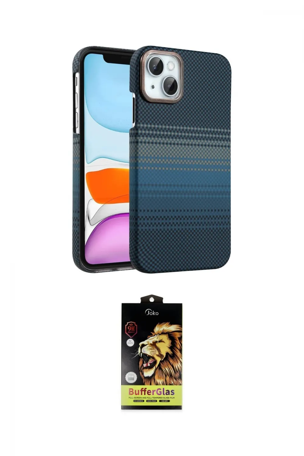 ieg™ iPhone 14 Kılıf Doruk Serisi - Siyah Buffer Cam Ekran Koruyucu