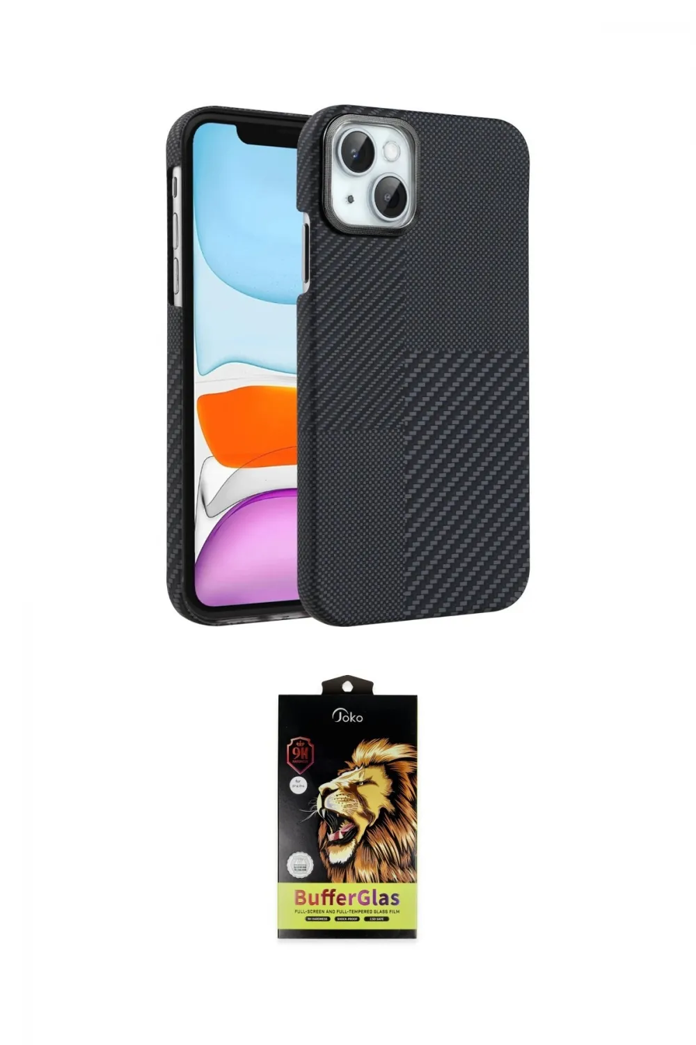 ieg™ iPhone 14 Kılıf Doruk Serisi - Siyah Buffer Cam Ekran Koruyucu