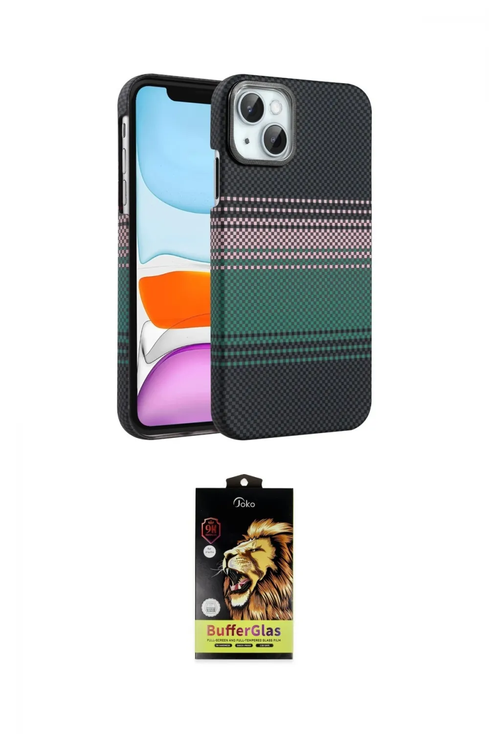 ieg™ iPhone 14 Kılıf Doruk Serisi - Siyah Buffer Cam Ekran Koruyucu