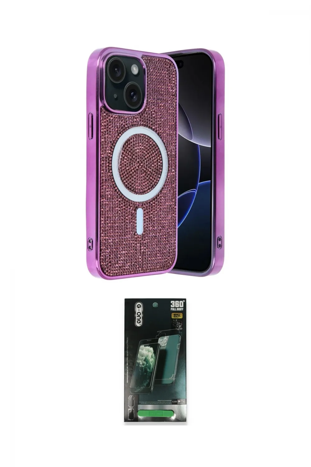 ieg™ iPhone 14 Kılıf Eksen Çizgi - Şeffaf 360 Full Body Arka Koruyucu