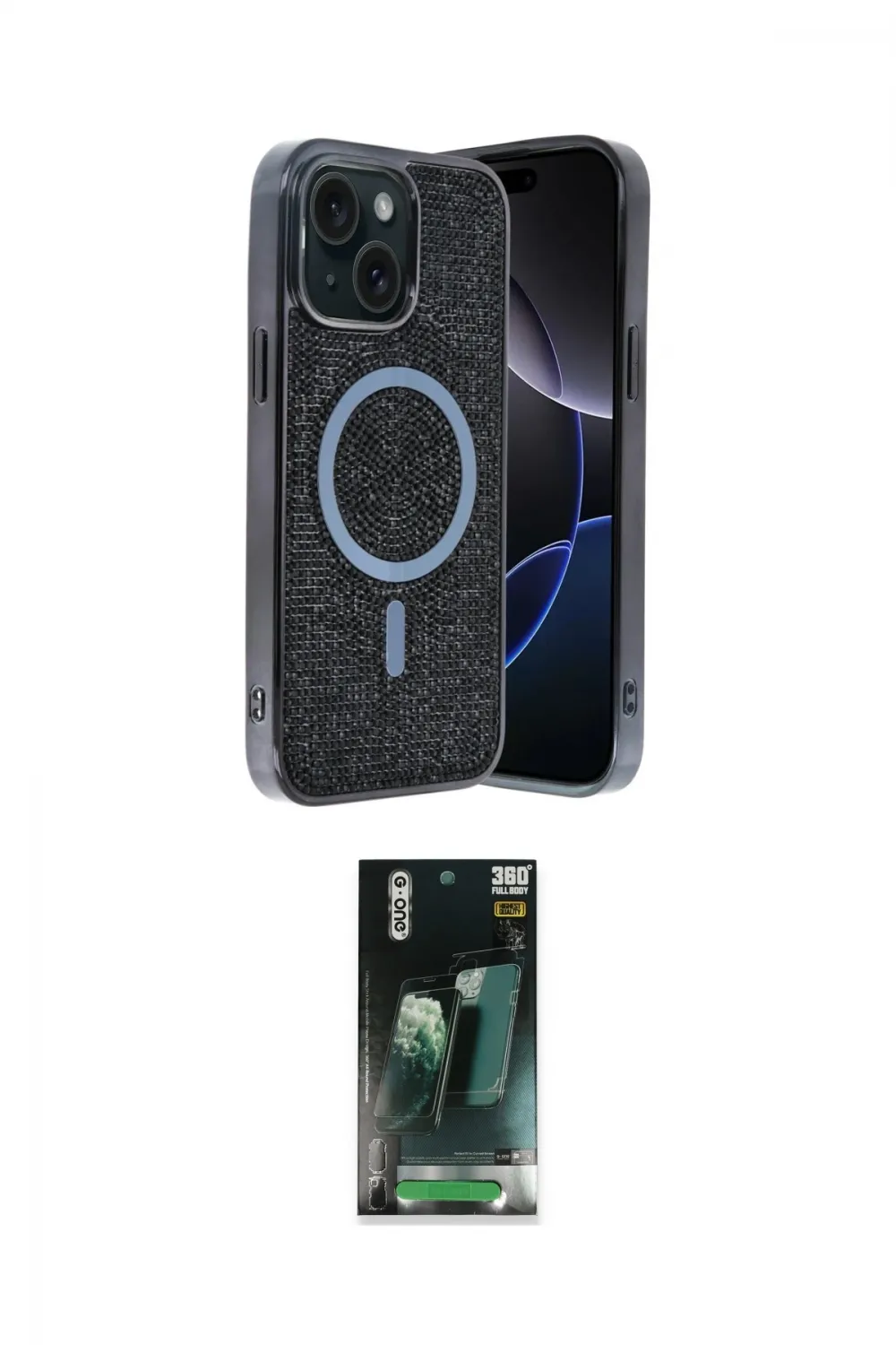 ieg™ iPhone 14 Kılıf Eksen Çizgi - Şeffaf 360 Full Body Arka Koruyucu