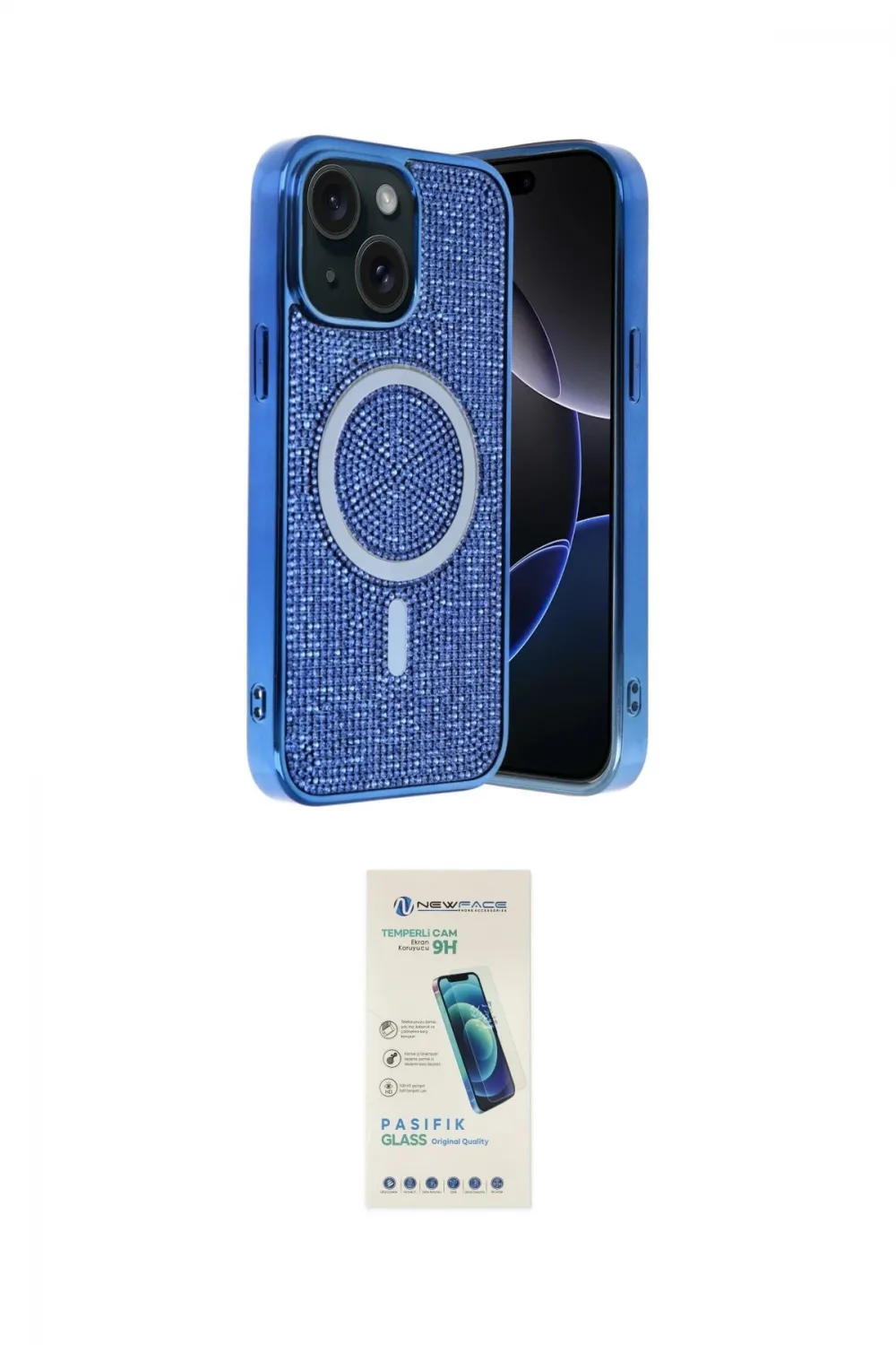 ieg™ iPhone 14 Kılıf Eksen Çizgi - Şeffaf Pasifik Cam Ekran Koruyucu
