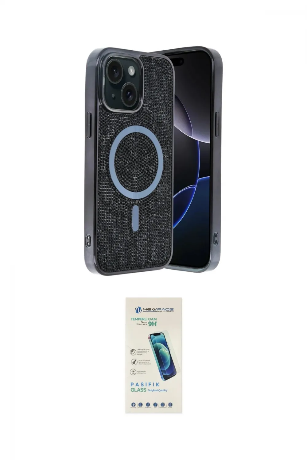 ieg™ iPhone 14 Kılıf Eksen Çizgi - Şeffaf Pasifik Cam Ekran Koruyucu