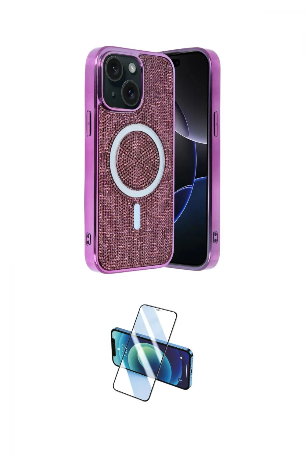 ieg™ iPhone 14 Kılıf Eksen Çizgi - Siyah 3D Antistatik Cam Ekran Koruyucu