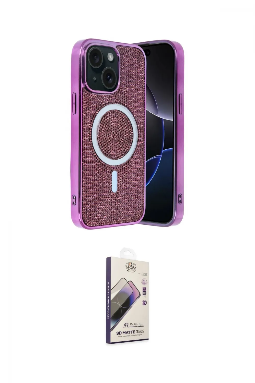 ieg™ iPhone 14 Kılıf Eksen Çizgi - Siyah Bilvis 3D Mat Cam Ekran Koruyucu