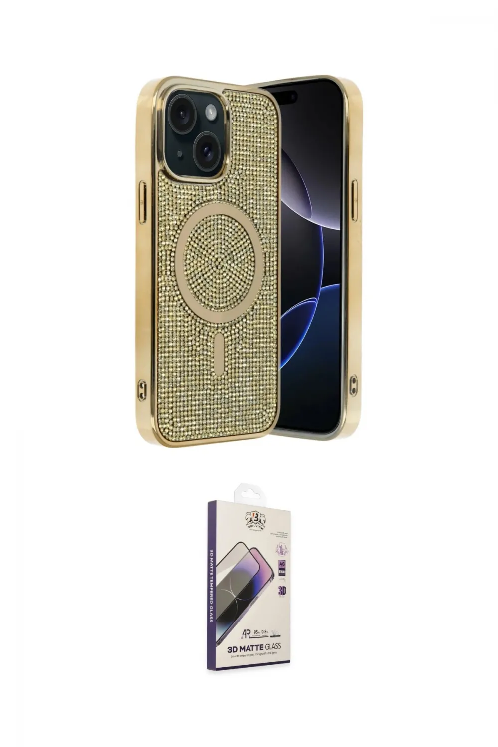 ieg™ iPhone 14 Kılıf Eksen Çizgi - Siyah Bilvis 3D Mat Cam Ekran Koruyucu