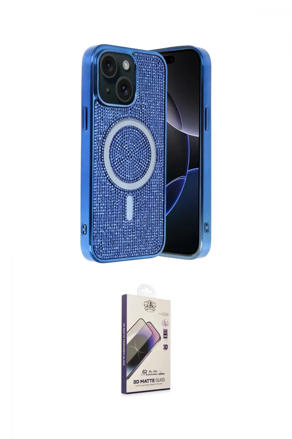 ieg™ iPhone 14 Kılıf Eksen Çizgi - Siyah Bilvis 3D Mat Cam Ekran Koruyucu