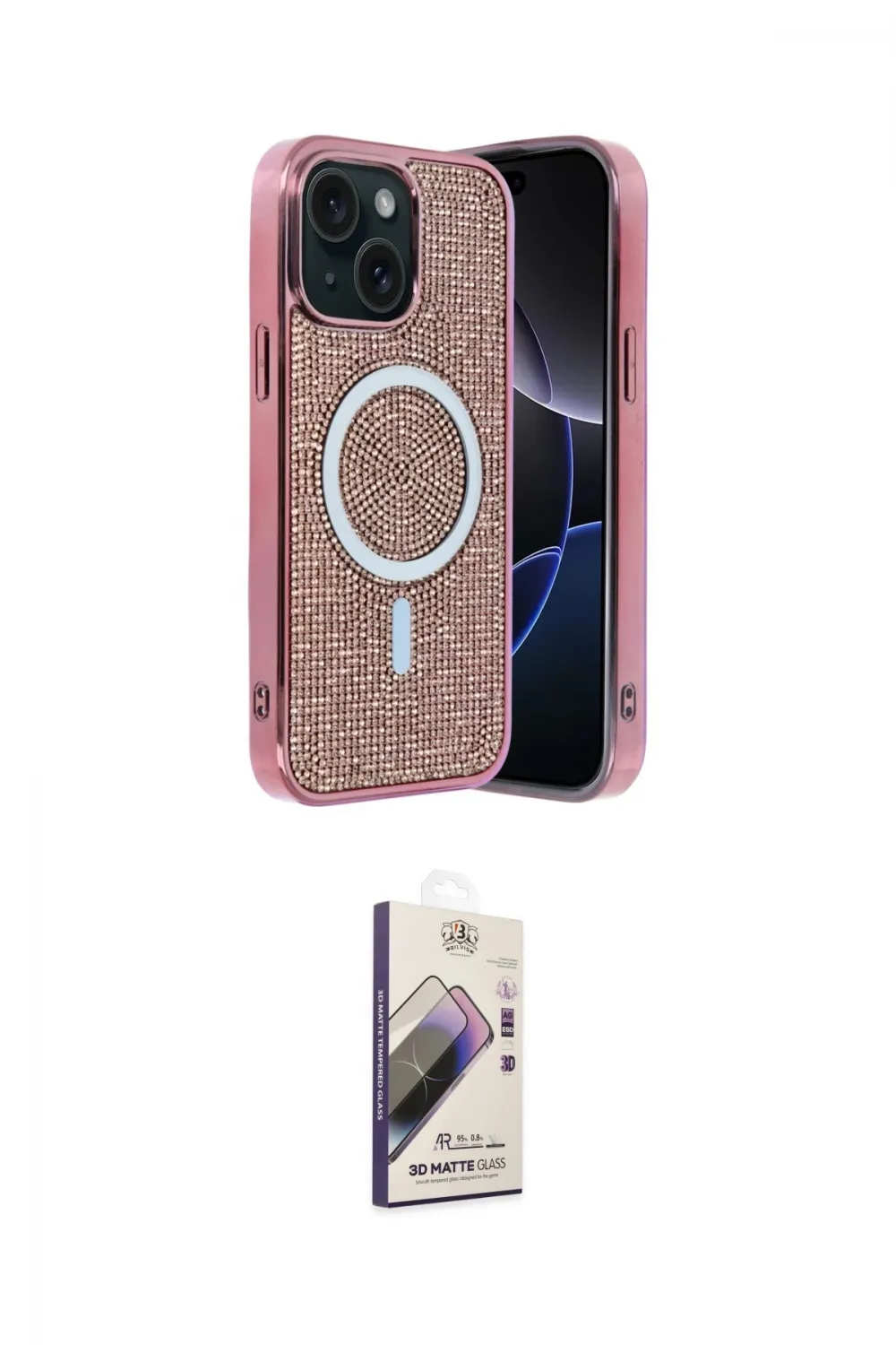 ieg™ iPhone 14 Kılıf Eksen Çizgi - Siyah Bilvis 3D Mat Cam Ekran Koruyucu