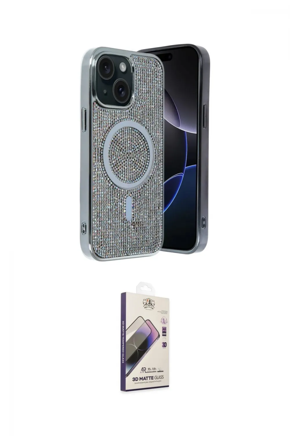 ieg™ iPhone 14 Kılıf Eksen Çizgi - Siyah Bilvis 3D Mat Cam Ekran Koruyucu