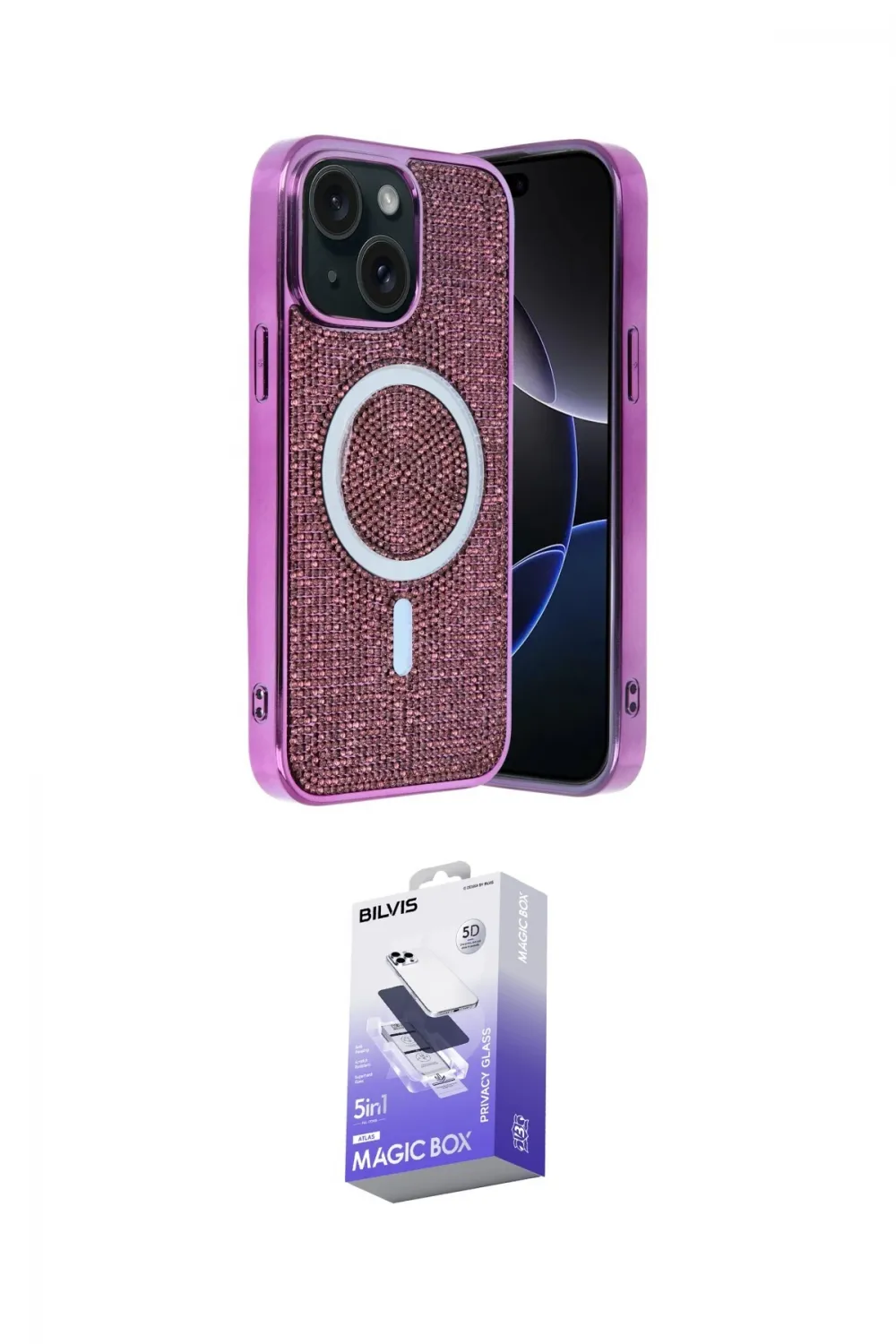 ieg™ iPhone 14 Kılıf Eksen Çizgi - Siyah Bilvis 5in1 5D Magic Hayalet Cam Ekran Koruyucu