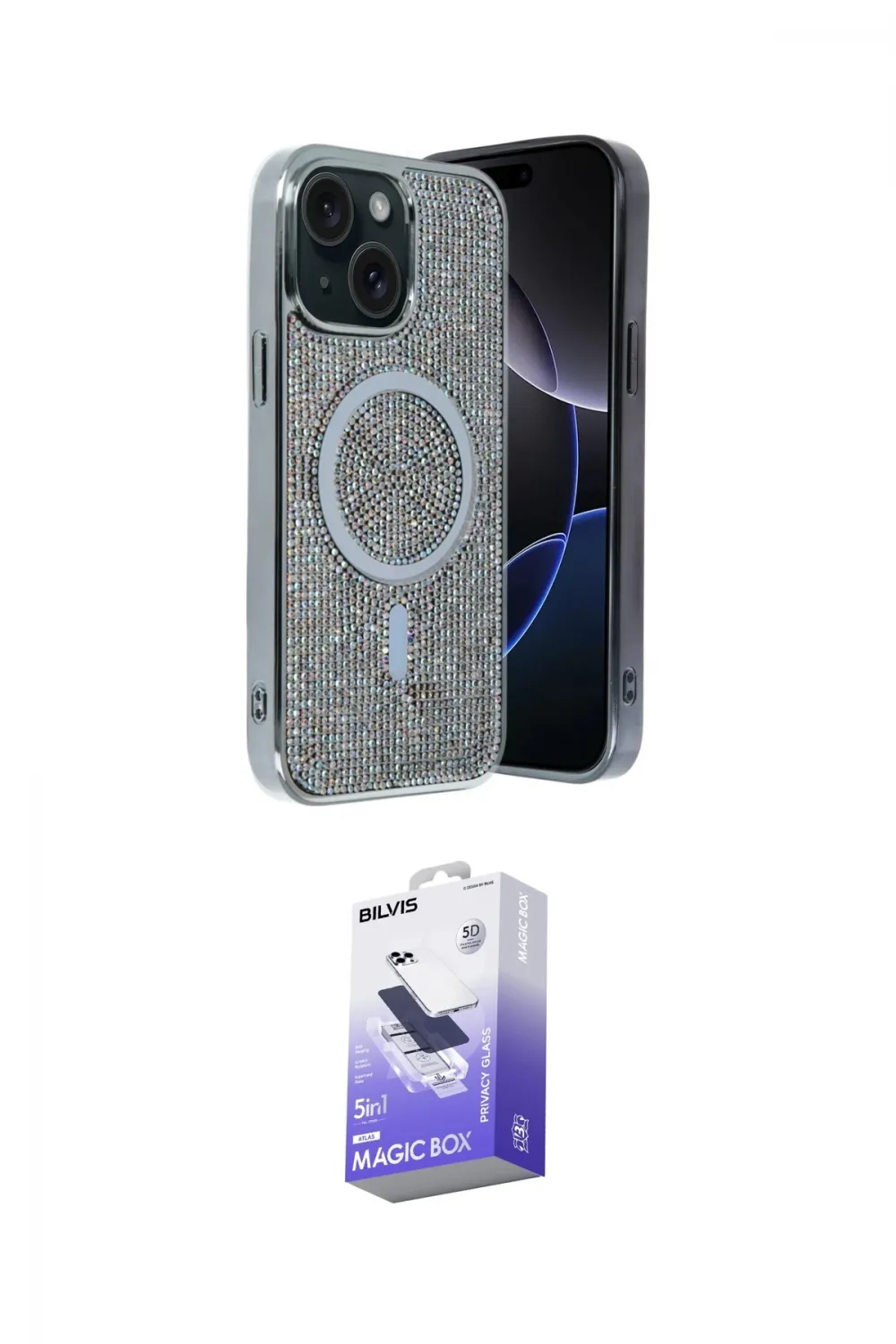 ieg™ iPhone 14 Kılıf Eksen Çizgi - Siyah Bilvis 5in1 5D Magic Hayalet Cam Ekran Koruyucu