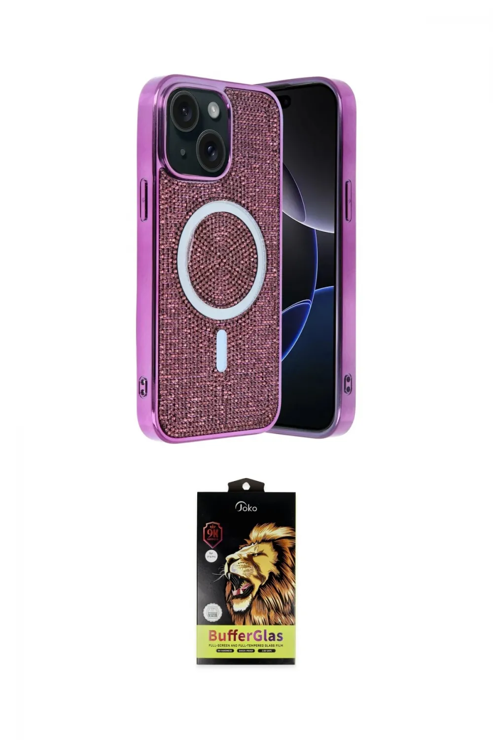 ieg™ iPhone 14 Kılıf Eksen Çizgi - Siyah Buffer Cam Ekran Koruyucu