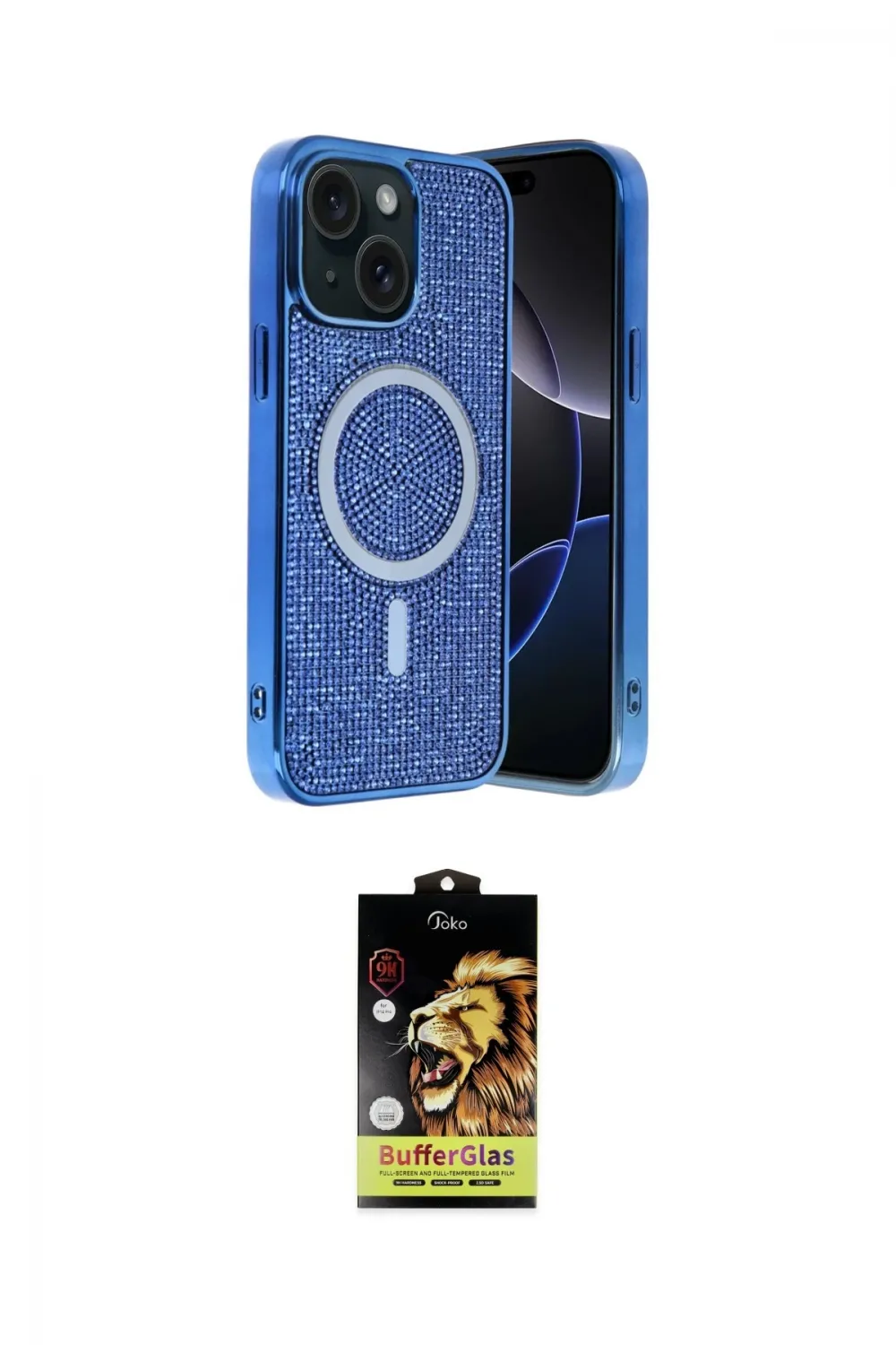 ieg™ iPhone 14 Kılıf Eksen Çizgi - Siyah Buffer Cam Ekran Koruyucu