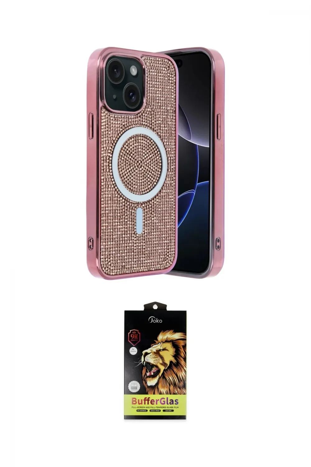 ieg™ iPhone 14 Kılıf Eksen Çizgi - Siyah Buffer Cam Ekran Koruyucu