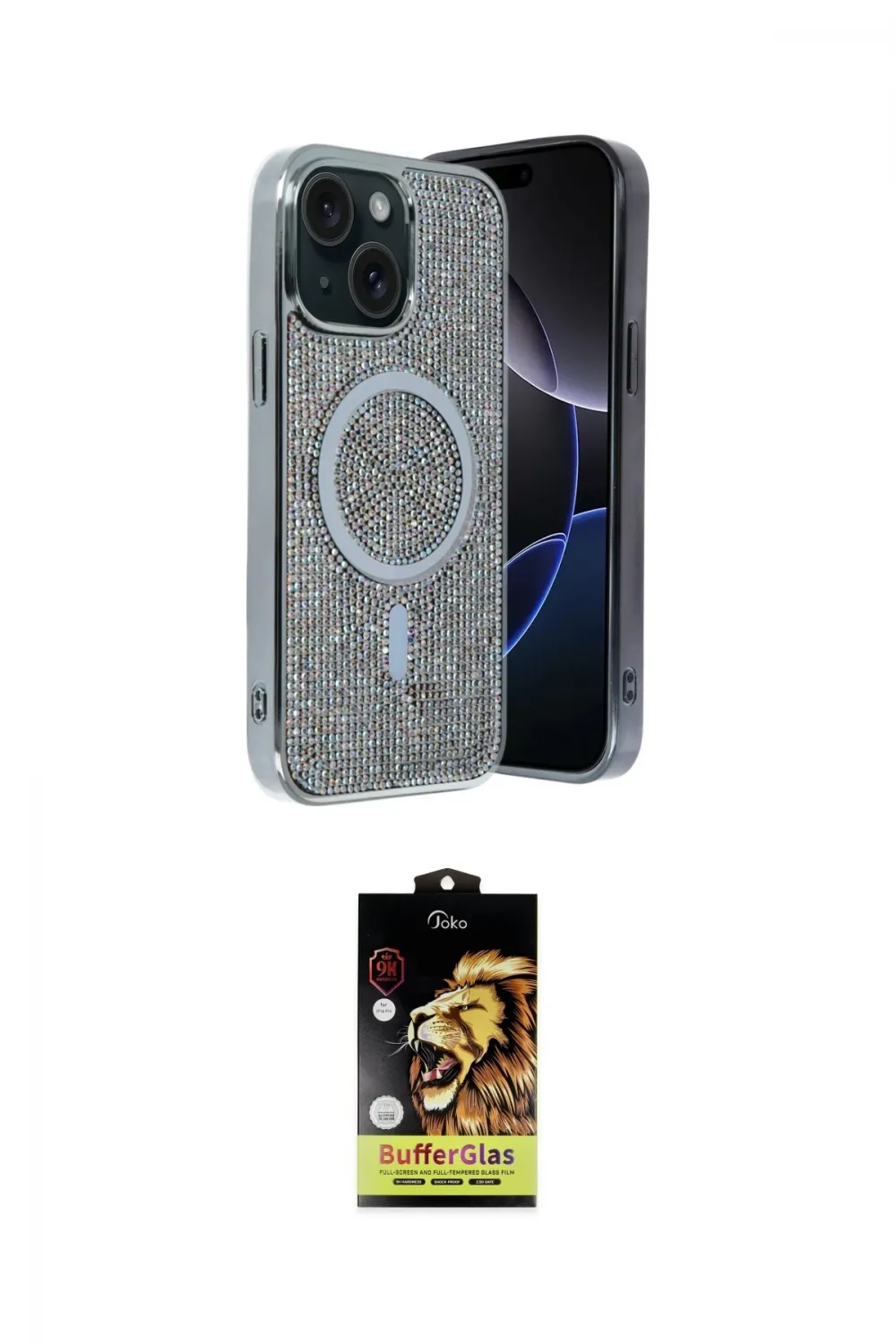 ieg™ iPhone 14 Kılıf Eksen Çizgi - Siyah Buffer Cam Ekran Koruyucu