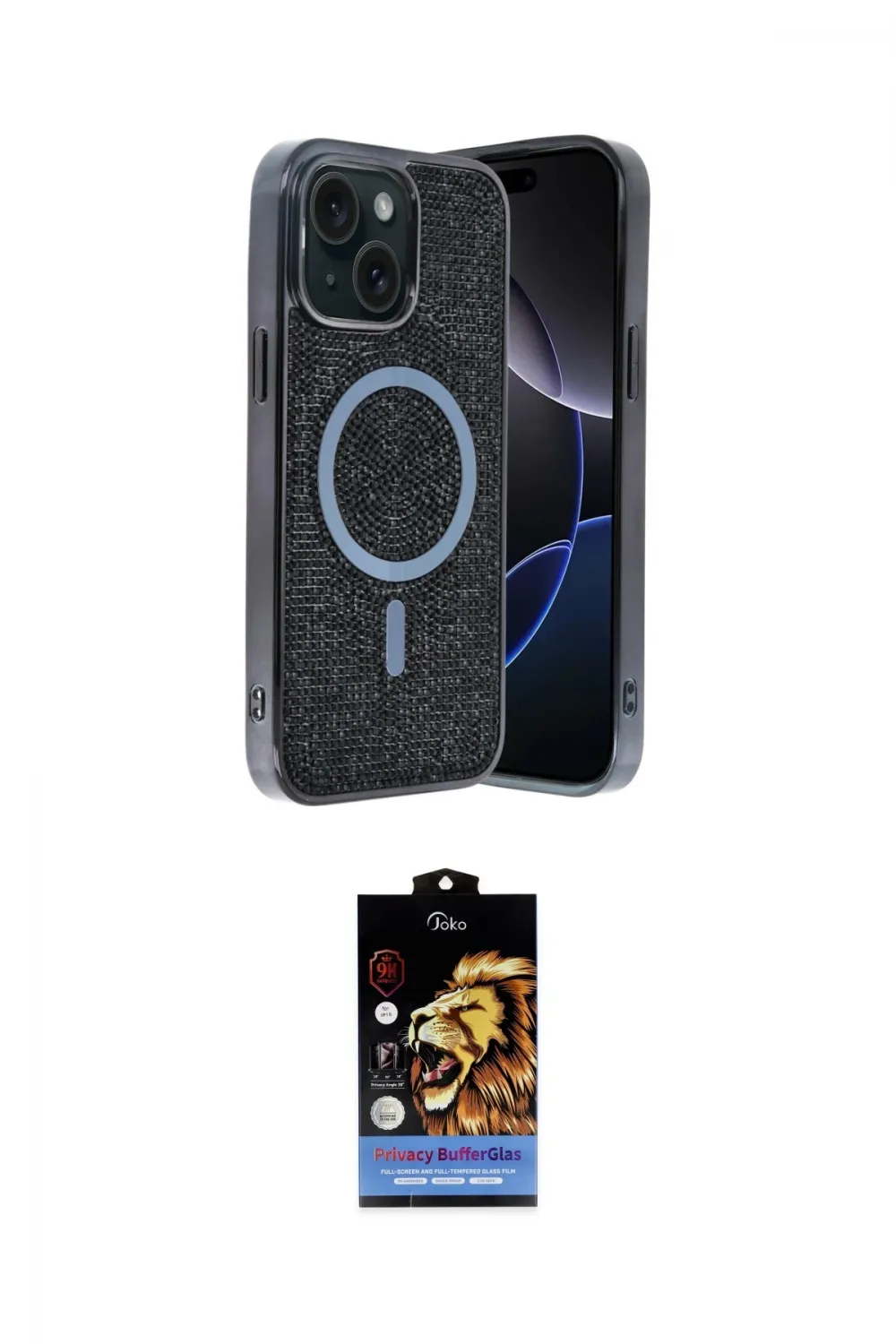 ieg™ iPhone 14 Kılıf Eksen Çizgi - Siyah Buffer Hayalet Cam Ekran Koruyucu