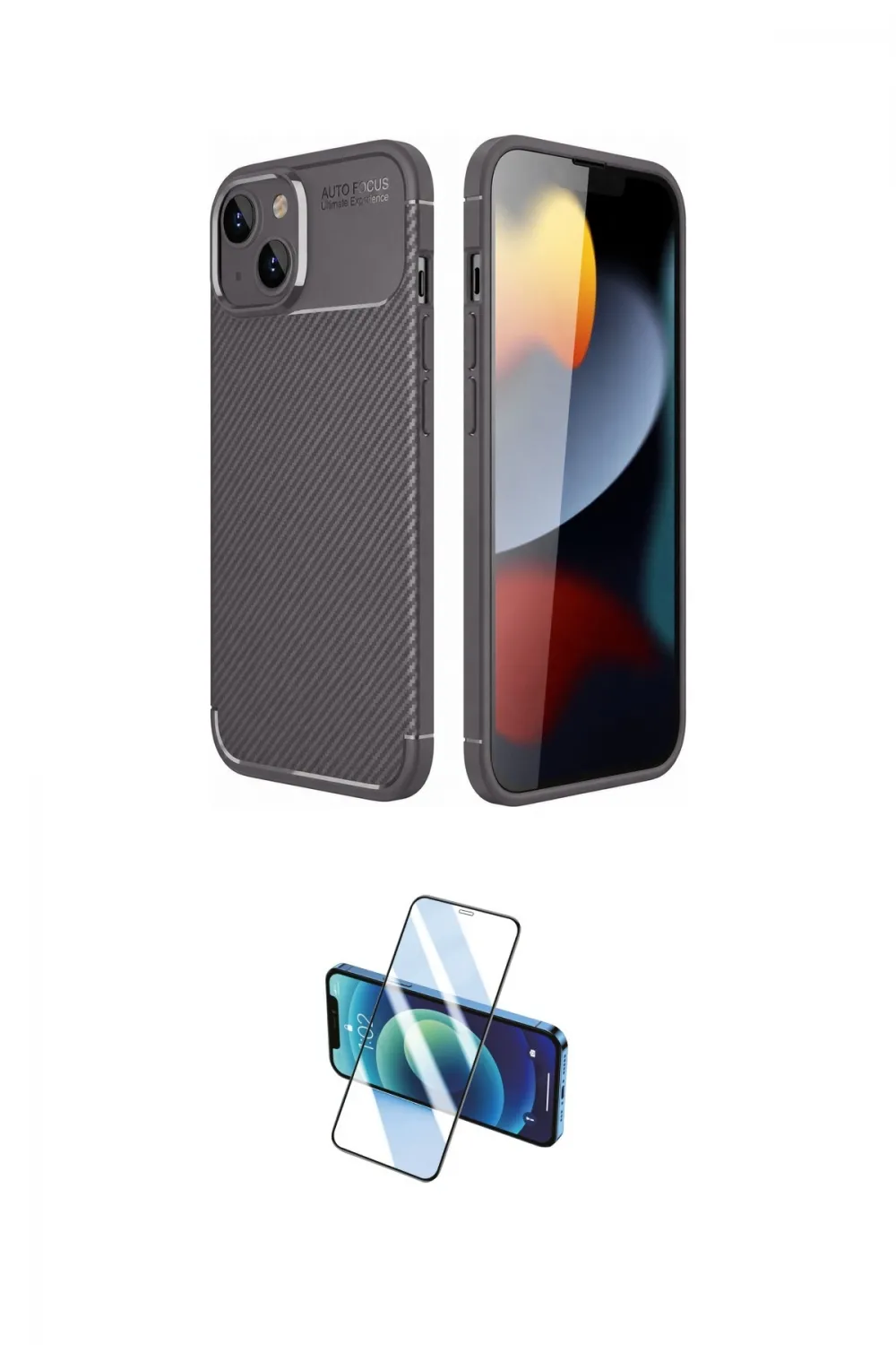 ieg™ iPhone 14 Kılıf Eksen Form Prime - Siyah 3D Antistatik Cam Ekran Koruyucu
