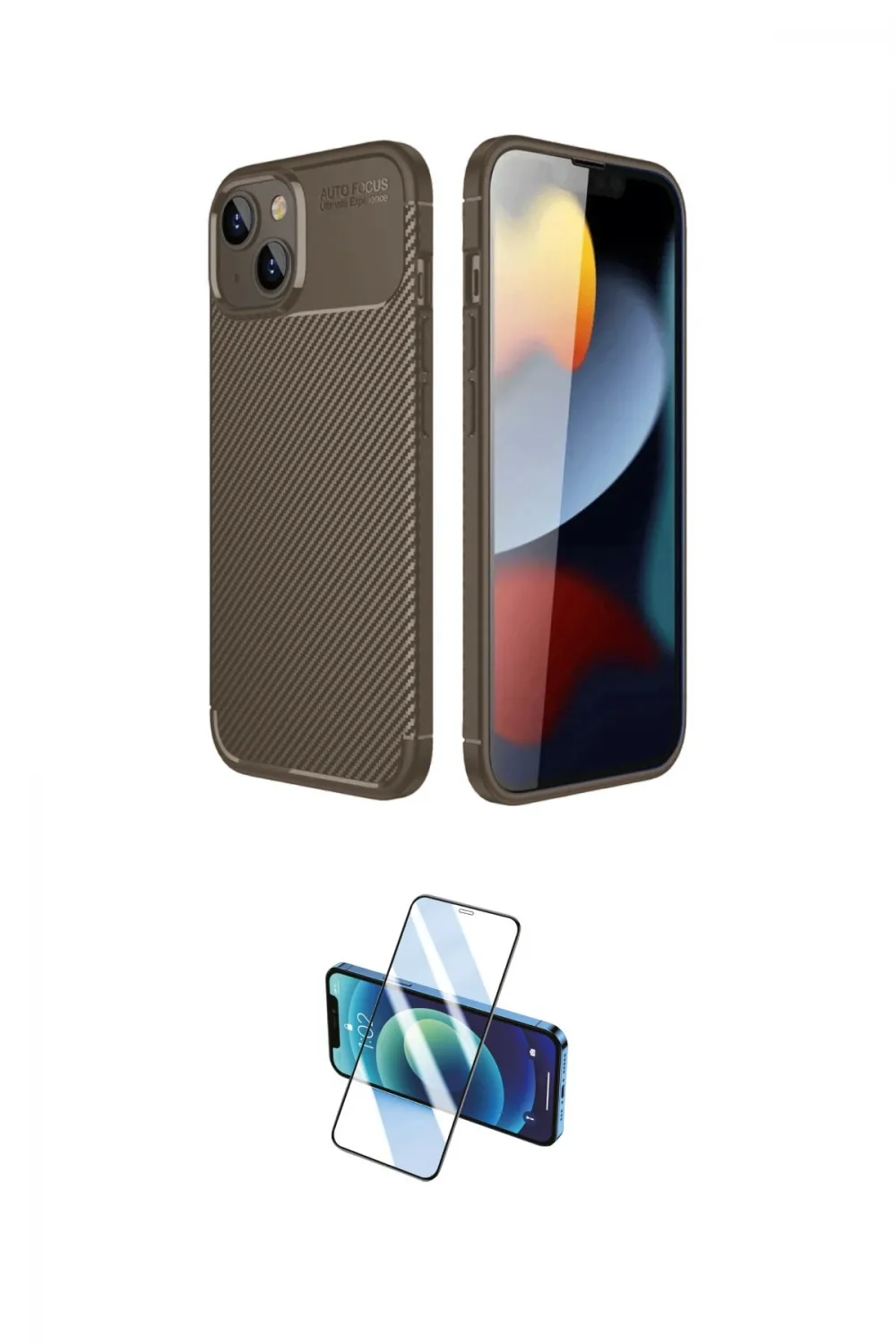 ieg™ iPhone 14 Kılıf Eksen Form Prime - Siyah 3D Antistatik Cam Ekran Koruyucu