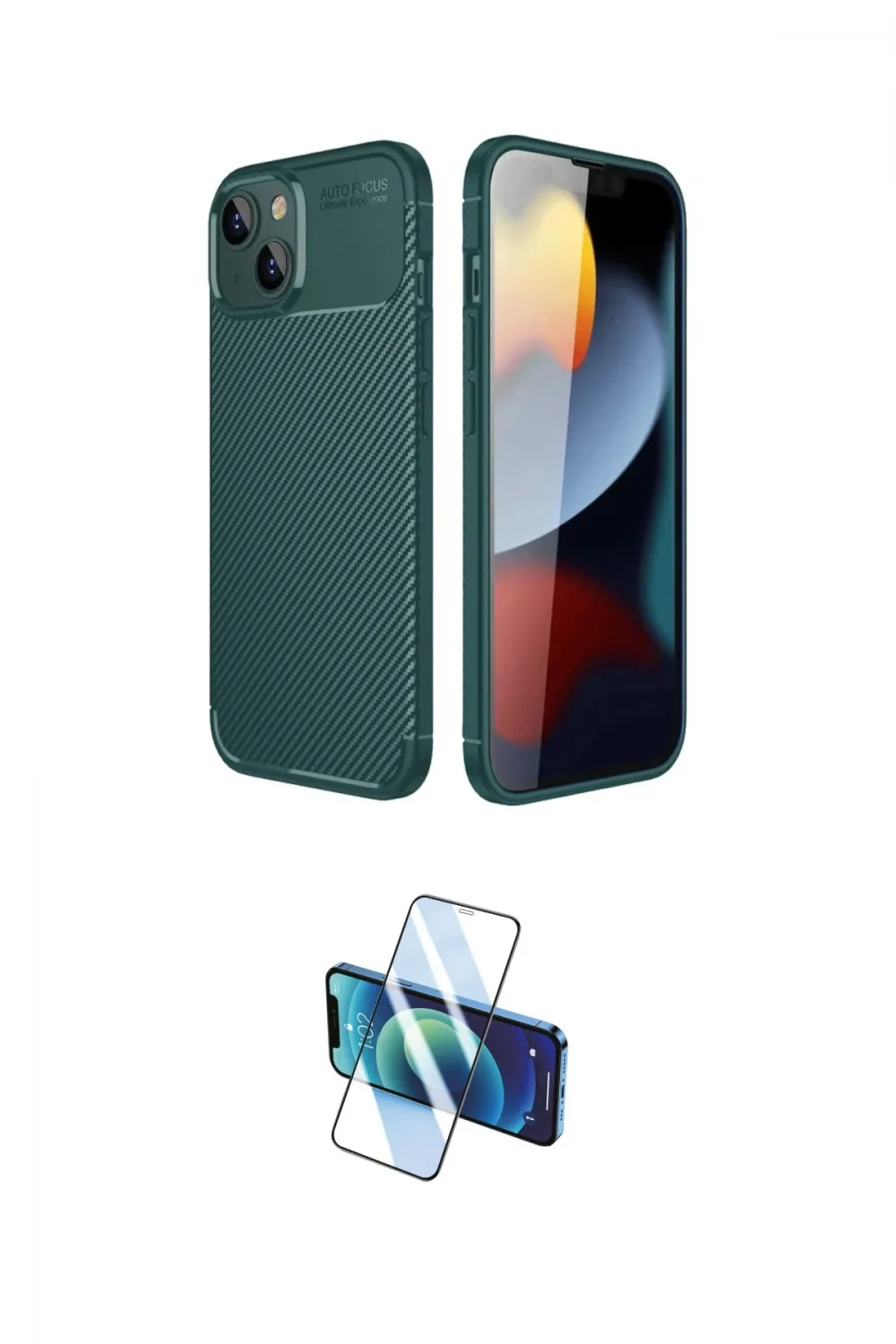 ieg™ iPhone 14 Kılıf Eksen Form Prime - Siyah 3D Antistatik Cam Ekran Koruyucu