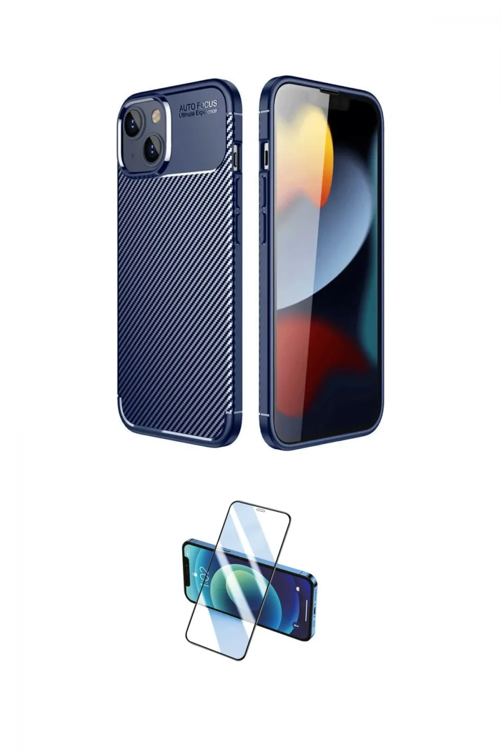 ieg™ iPhone 14 Kılıf Eksen Form Prime - Siyah 3D Antistatik Cam Ekran Koruyucu