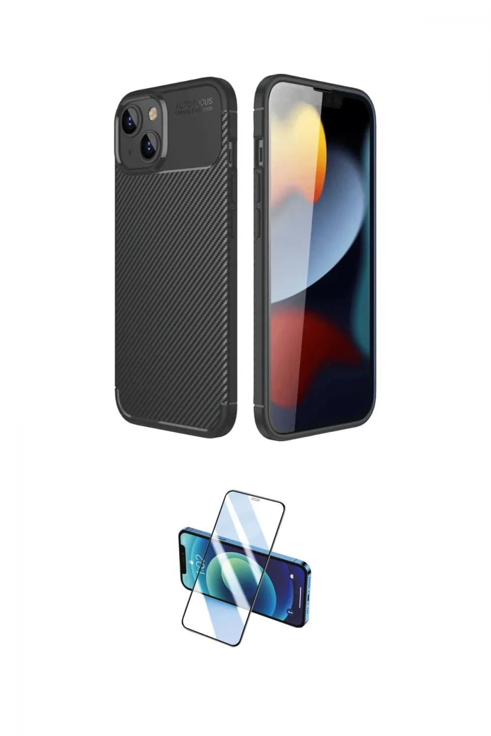 ieg™ iPhone 14 Kılıf Eksen Form Prime - Siyah 3D Antistatik Cam Ekran Koruyucu